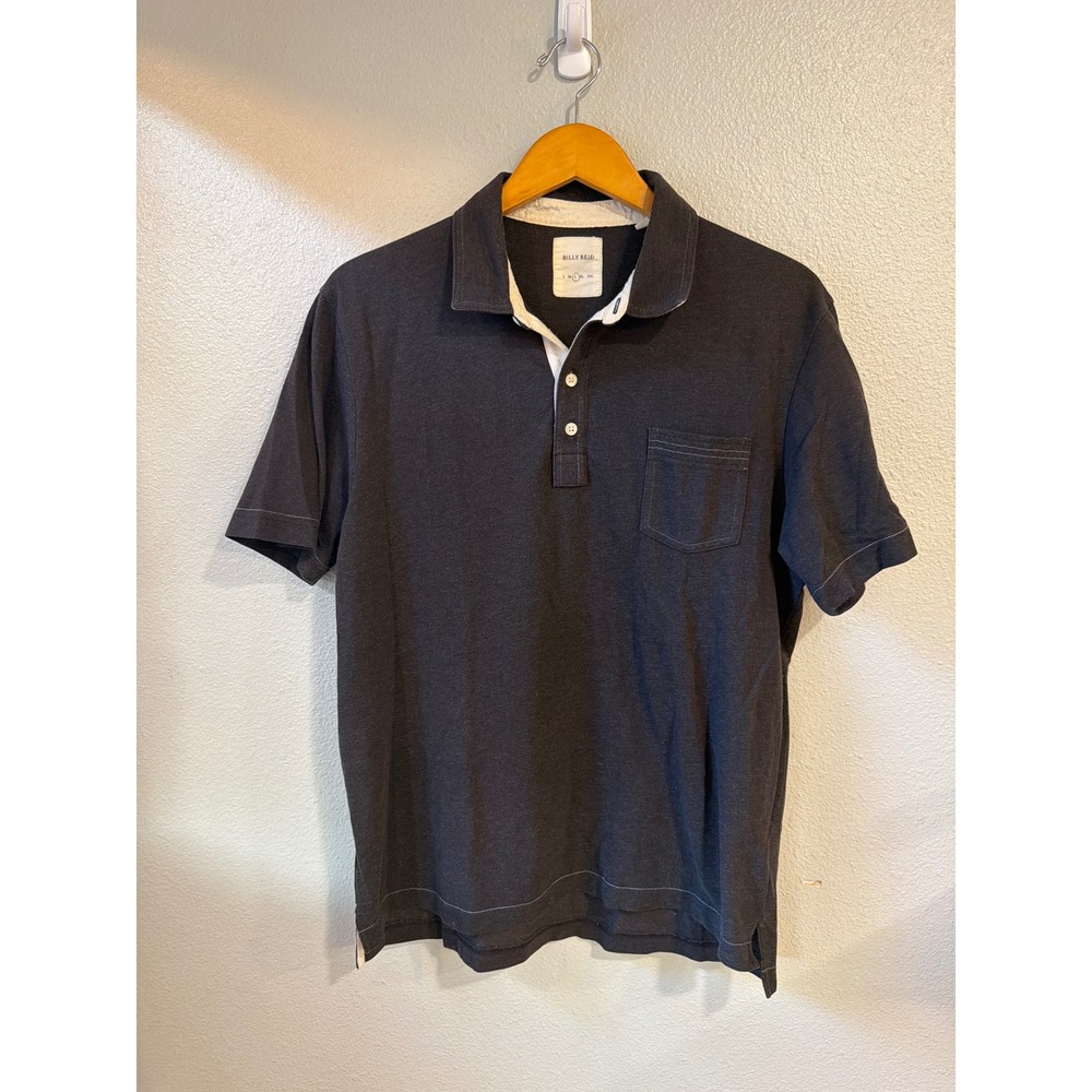 Billy Reid Polo Shirt Mens Large Charcoal Grey Short Sleeve Cotton Blend Pocket
